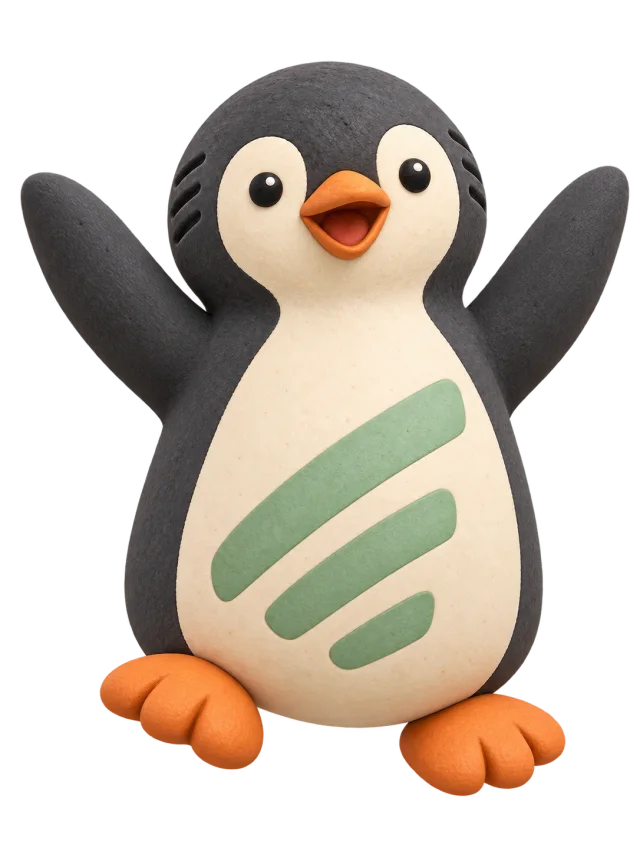 Pingu iki kanadını kaldırmış, seviniyor