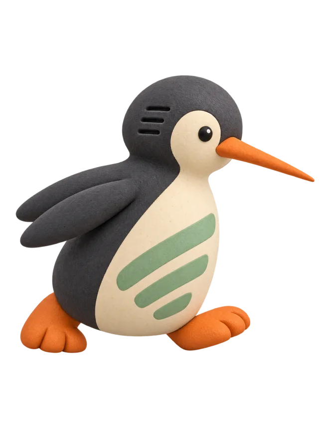 Pingu uzun gagasını ileri uzatmış, iz sürüyor