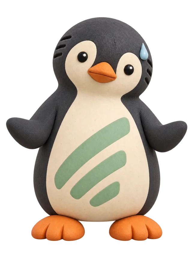 Pingu omuz silkiyor, alnında bir ter damlası var