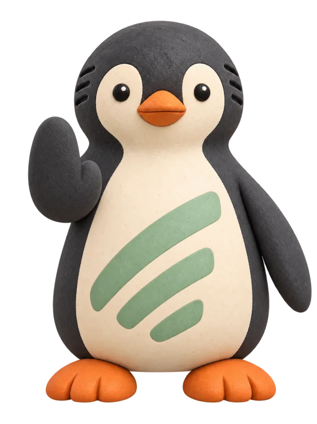 Pingu bir kanadını dur işareti gibi kaldırmış